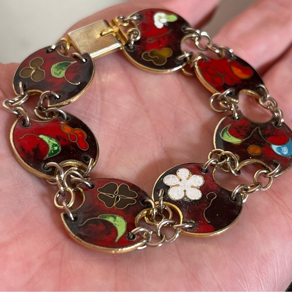 Vintage 60 70 Bohemian Red Enameled Double link made in Taiwan Mod MCM Bracelet - Picture 8 of 16